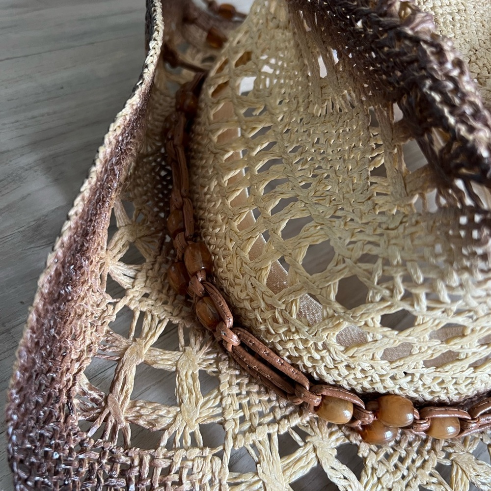 Unisex  Tan cowboy straw  Hat with Bead Accents NWOT - Picture 4 of 6